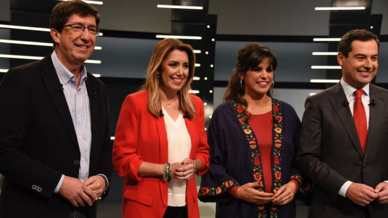 Los candidatos a las elecciones andaluzas en el debate electoral.